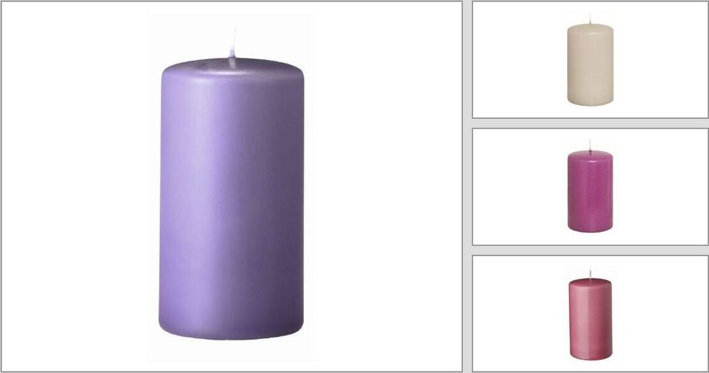 Stumpenkerzen Farbsystem G in der Größe 80/60 mm (H x D), 16 Stück (je 4 Kerzen in der Farbe moonstone - antique pink - plum - lavendel lilac)