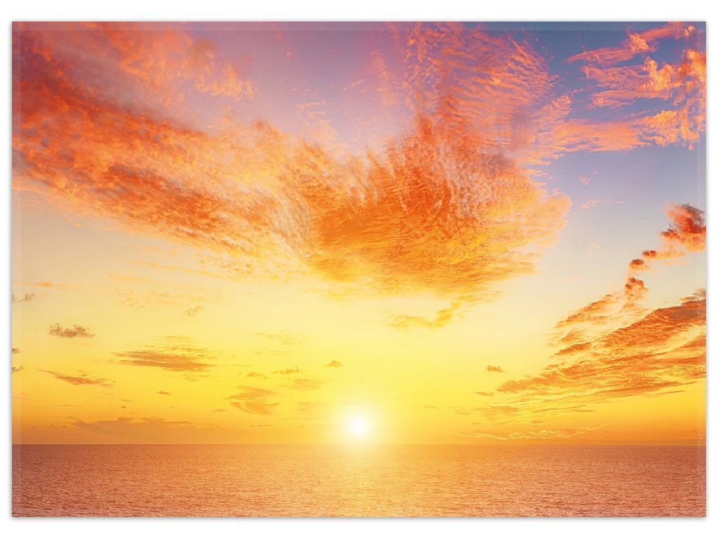 Wallario Premium Teppich, Größe 50 x 70 cm, Sonnenuntergang über dem Meer - rote Wolken und blauer Himmel