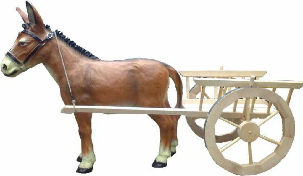 XL Premium Esel mit Holzkarre 160cm lebensgross Garten Deko Figur mit Spedition