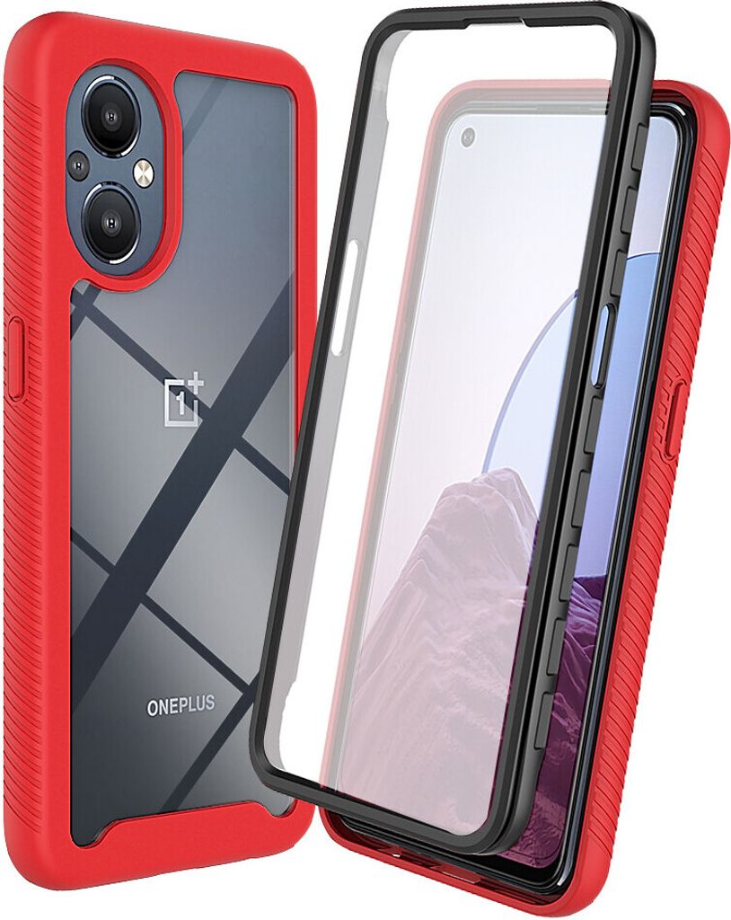 OnePlus Nord N20 5G Hülle, TPU Bumper mit Eingebautem Displayschutz 360 Grad Komplettschutz Schutzhülle für OnePlus Nord N20 5G Rot