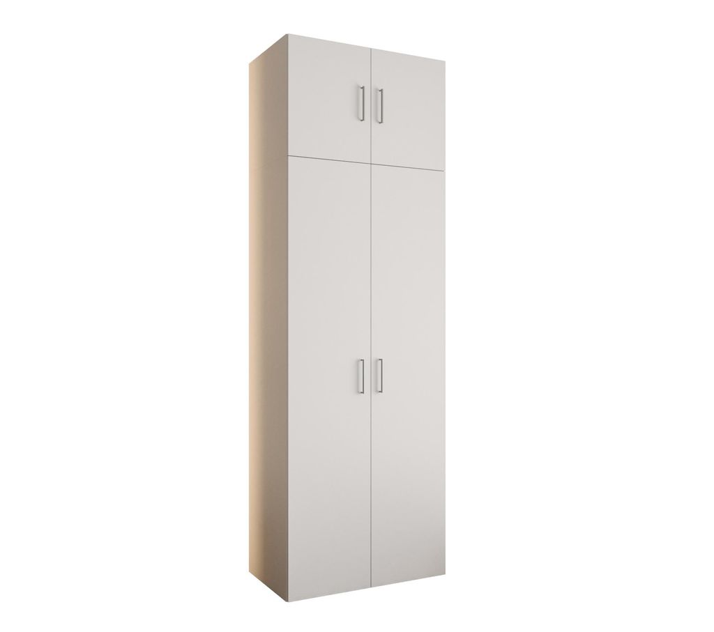 Kleiderschrank Weiß 80 cm – Drehtürenschrank 190x80x48 cm – mit Aufsatz, Kleiderstange und 1 Einlegeboden – Schlafzimmerschrank