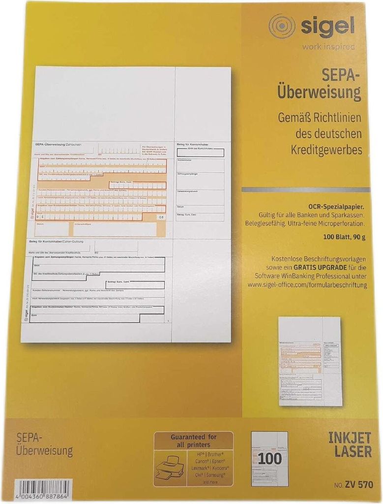 Sigel Zv570 Sepa Überweisungen A4 100 Blatt Produktbild 