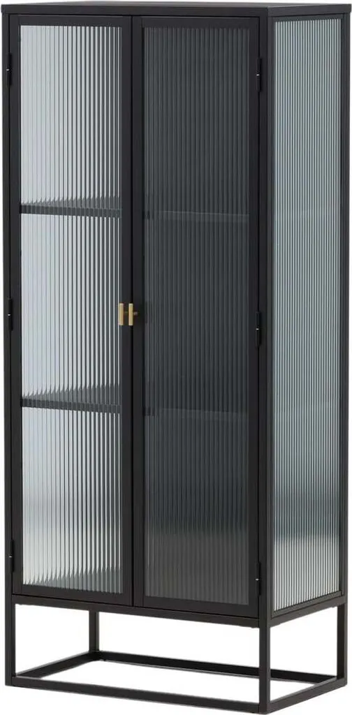 FURNLUX Vitrine Garis Noir 70cm - Bibliothèque en Verre et Métal Moderne