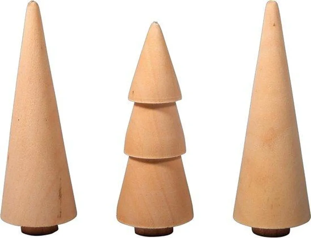 Lot de 3 décorations sapin Noël en bois naturel 2,9cm - Hauteur 8,5cm