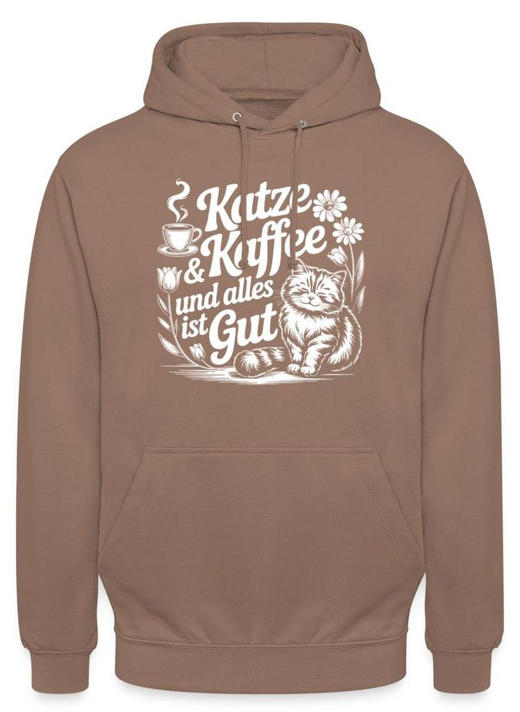 Spreadshirt Katze Kaffee Und Alles Ist Gut Uni Hoodie, XXL, Mokka