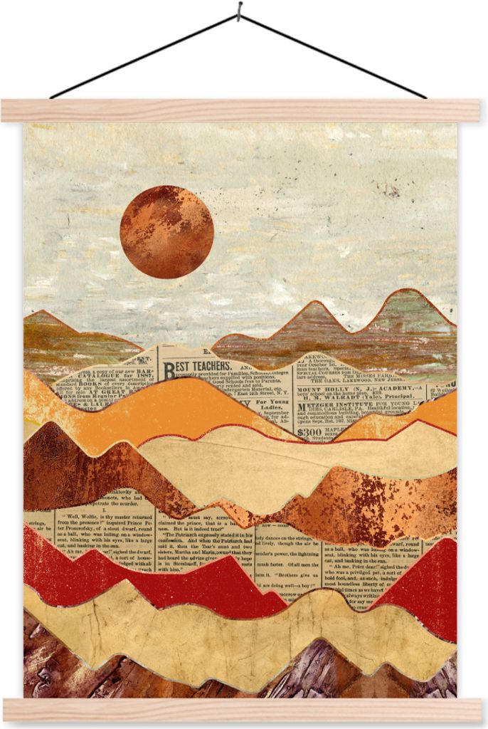 MuchoWow Textilposter Vintage - Zeitung - Bronze - Abstrakt - Landschaft - Farben 40x53 cm mit holzfarbenen Rahmen - Schlafzimmer