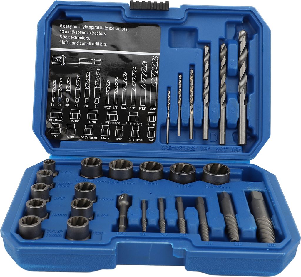 26PCS Bolzen Mutter Removal Tools ?40Cr Spiral Schraube Extractor Multi Spline Nut Remover Set mit Linken Hand Drill Bit