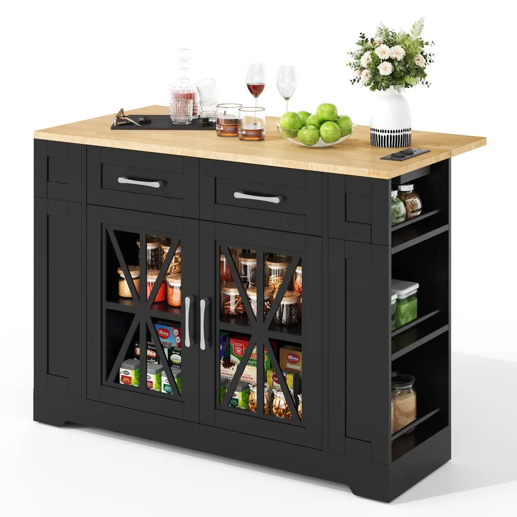 Gagnez de la place en cuisine : Îlot mobile 120 cm avec table et prises
