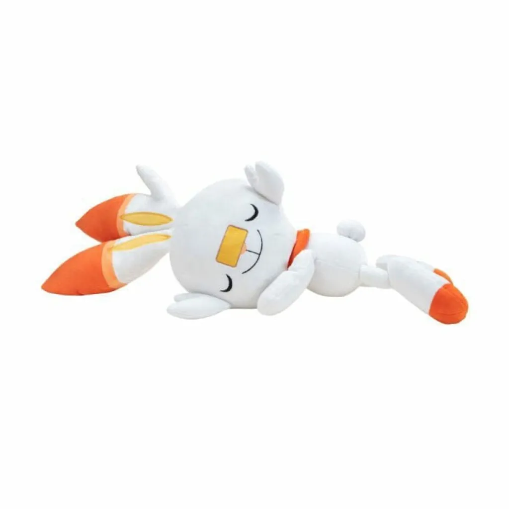 Peluche Pokémon Flambino Endormi Scorbunny PKW27049 Officielle 45cm