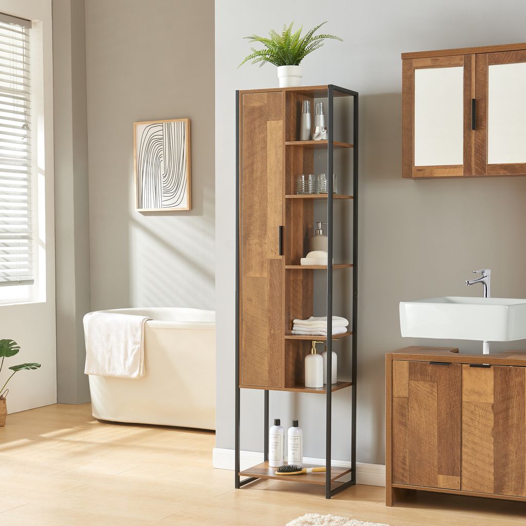 Hochschrank 'Namsskogan' Badschrank 165x42,5x30cm Walnussoptik