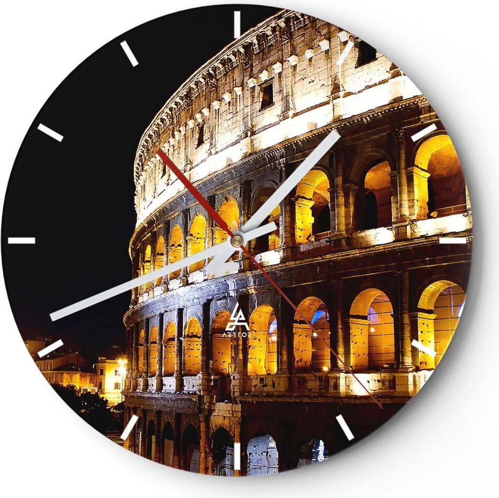 Wanduhr - Rund - Glasuhr - Coloseum Rom Architektur - 30x30cm - Schleichendes Uhrwerk - Lautlos - zum Aufhängen bereit - Dekoration Modern - Wandd...