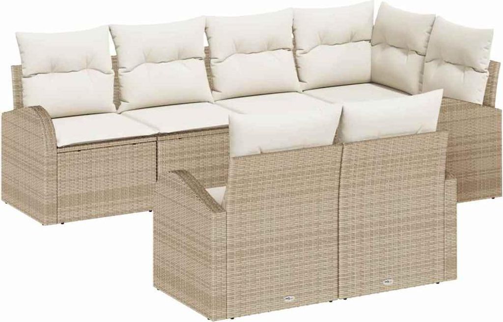 Maison Exclusive - Gartensofa-set mit Kissen 7 pcs Beige und Weiß Poly-Rattan