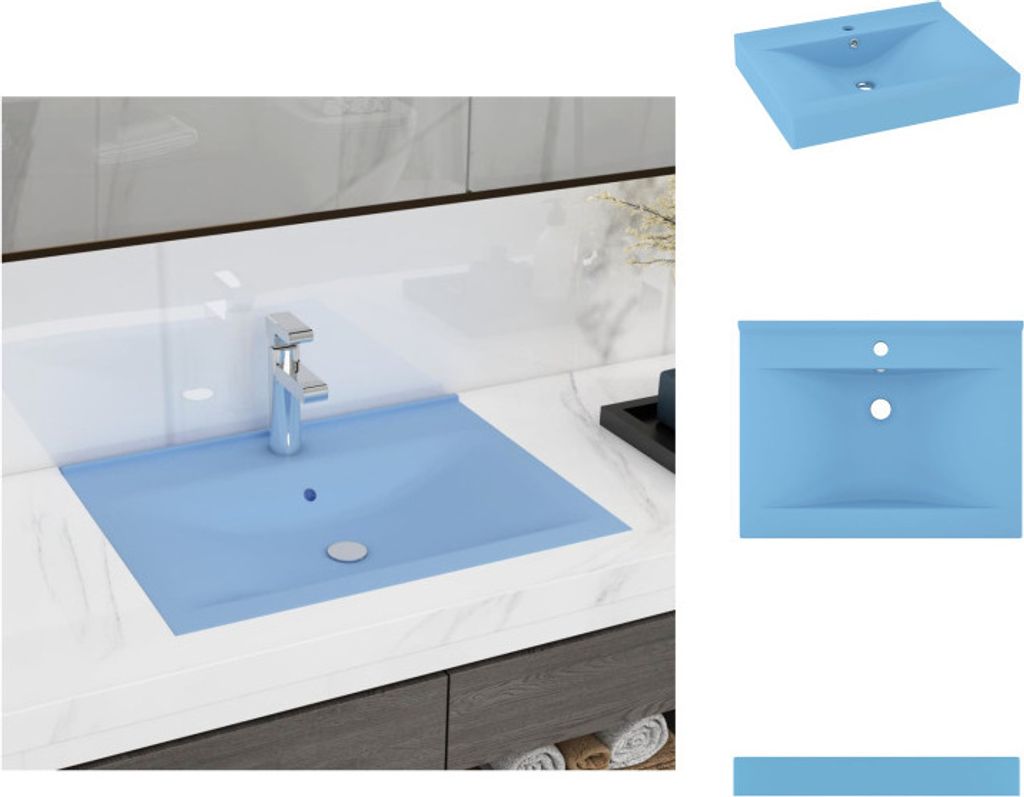 vidaXL Luxus-Waschbecken mit Hahnloch Matt-Hellblau 60x46 cm Keramik - Badezimmer-Waschbecken