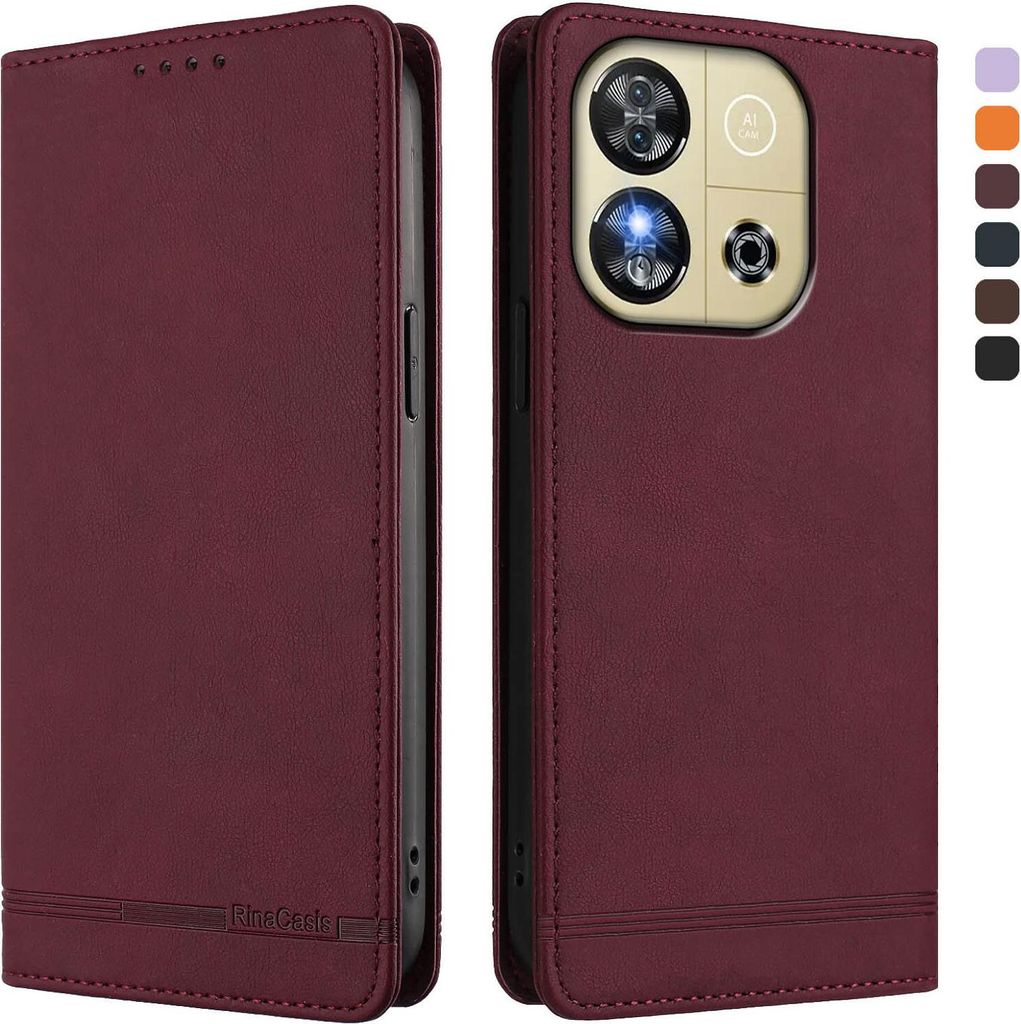 Hülle für Oukitel C57S / C57 Pro, Retro Kunstleder Ständer Klapphülle mit Kartenfächer und Magnetische Rot