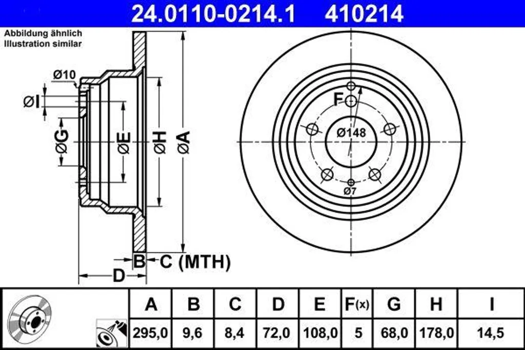 Disque de frein arrière pour Volvo C70 S70 V70 - Gamme ATE Origine