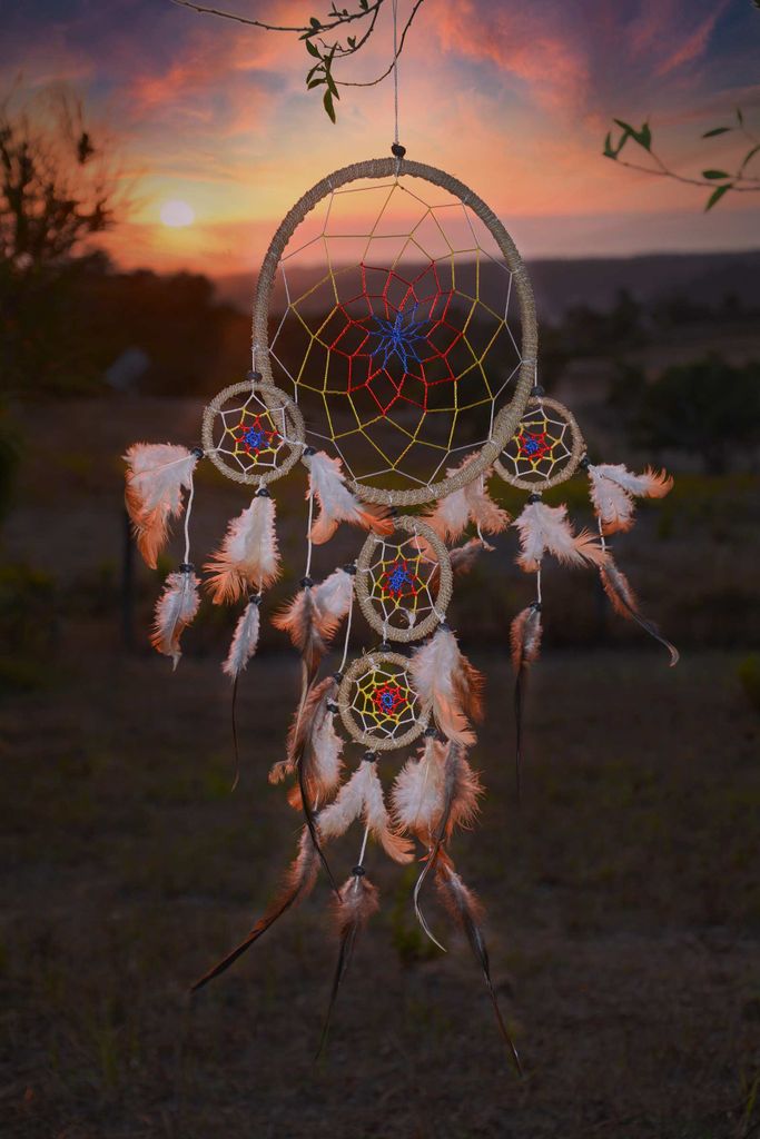Indianer Dreamcatcher Traumfänger Hanf Regenbogen 6 x 20 cm 