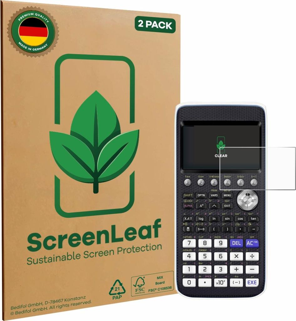 2x ScreenLeaf Schutzfolie für Casio FX-CG50 nachhaltiger Displayschutz Display Schutz Folie Klar Transparent