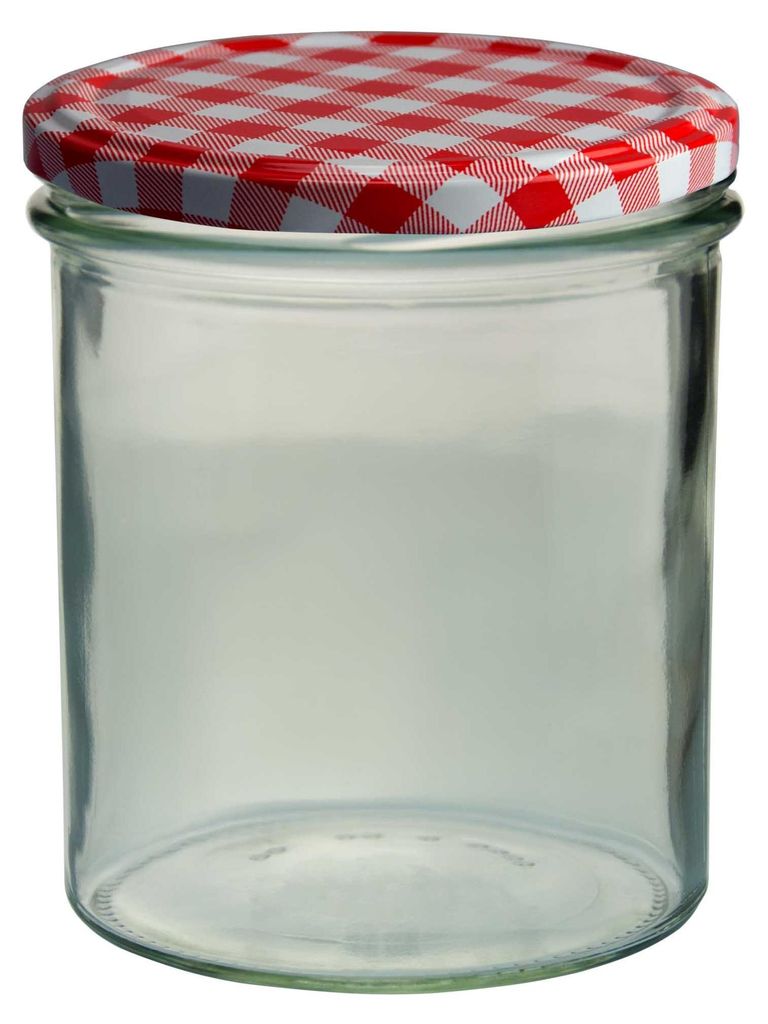 48er Set 350ml Sturzgläser mit rotem Deckel & Rezept