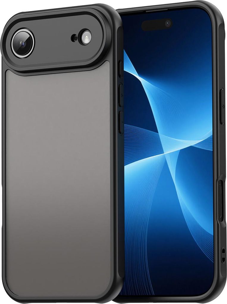 Matt Hülle für iPhone Air mit Kameraschutz, Transluzente Matt Rückseite Stoßfeste Handyhülle Schwarz