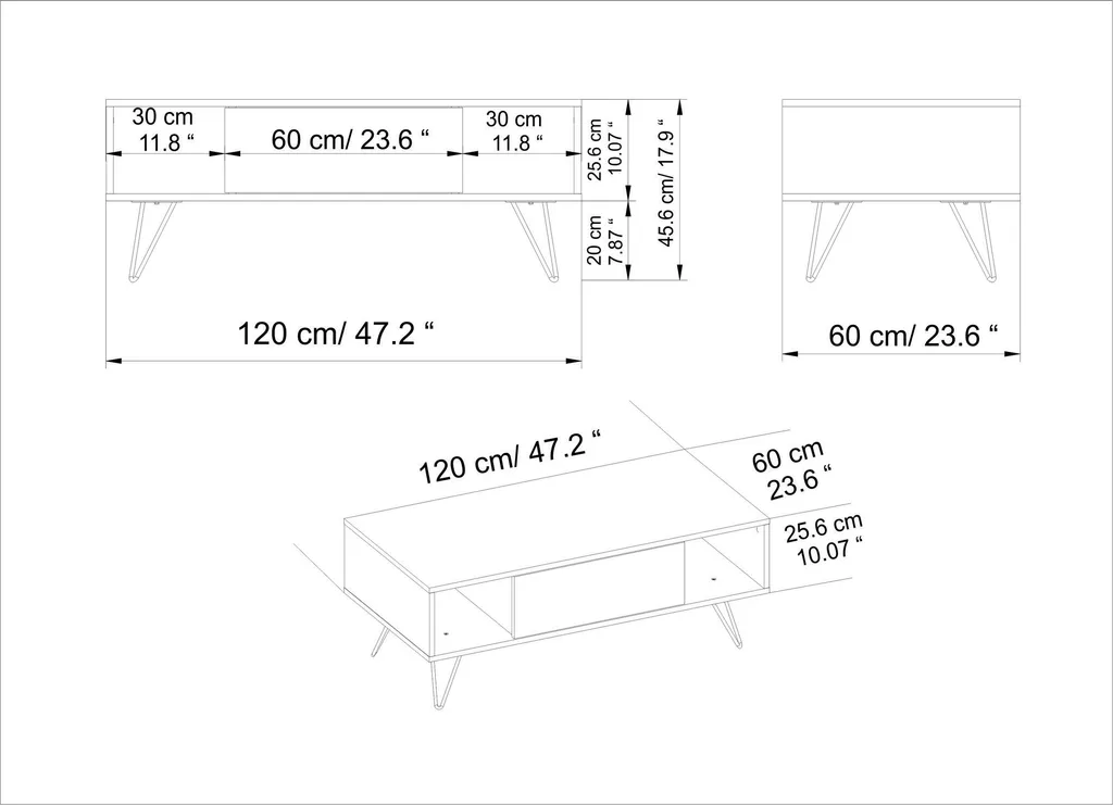 Table Basse de Salon Design Noir et Bois Noyer Mistico 120 cm de Large - 7