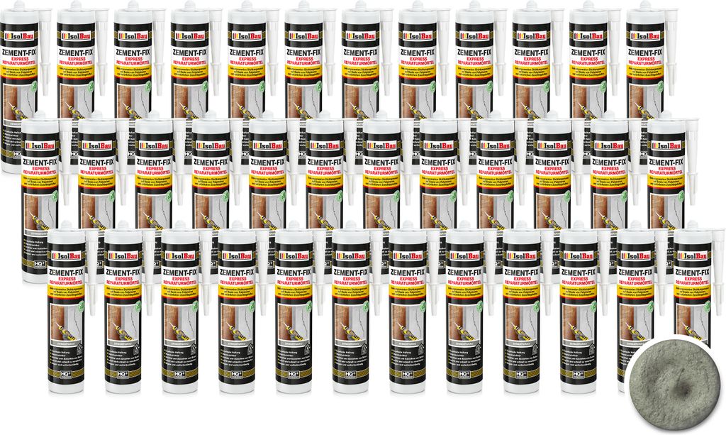 Isolbau Zement-Fix 36 x 300 ml Zementgrau Express Reperaturmörtel - Dichtungsmasse für Fugen & Risse im Innen- & Außenbereich, Kartusche