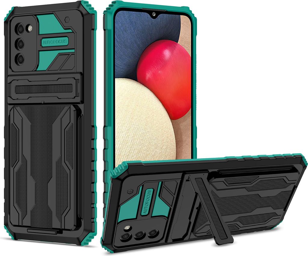 Galaxy A02S Hülle, Hybrid Robust Schutz Stoßfest Schutzhülle mit Kartenhalter Ständer für Samsung Galaxy A02S Grün