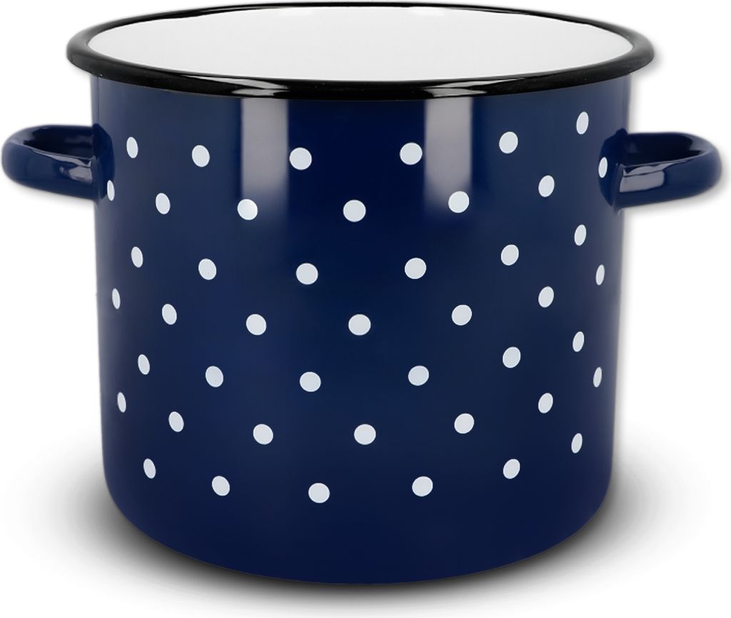 Kuketo | Olkusz Emaille Kochtopf 7 L – 22 cm Hoher Granatblauer Topf Mit Weißen Punkten – Für Induktion & Gas – Robust & Hygienisch