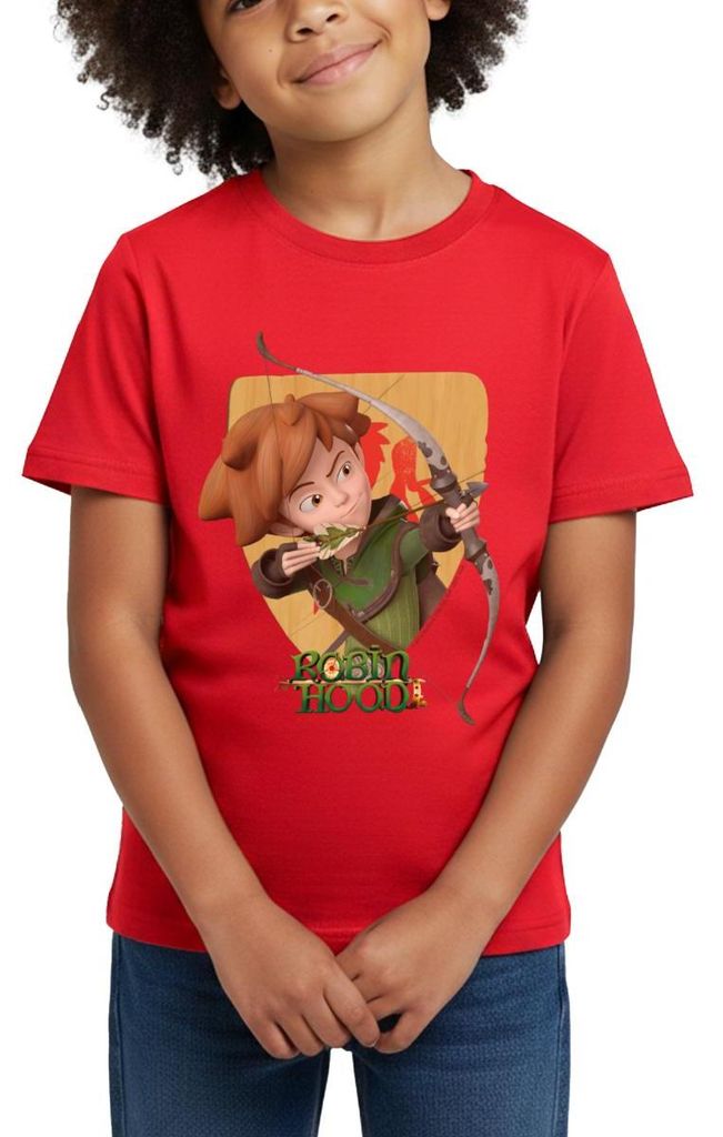 Spreadshirt Robin Hood Schießt Mit Seinem Bogen Kinder T-Shirt, 98/104 (3-4 Jahre), Rot