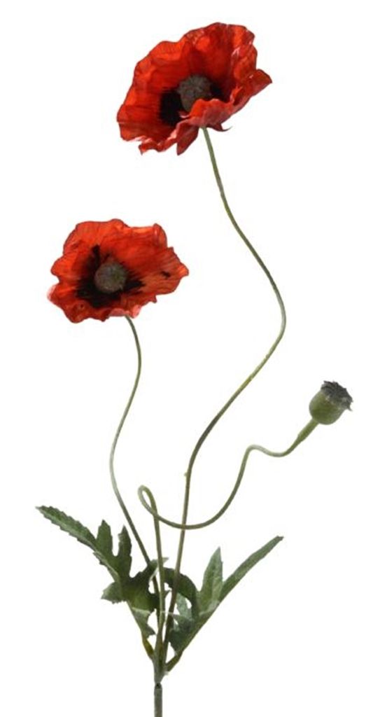 3x Kunstblume MOHN mit 2 Blüten 1 Knospe Mohnblume künstlich rot L78cm
