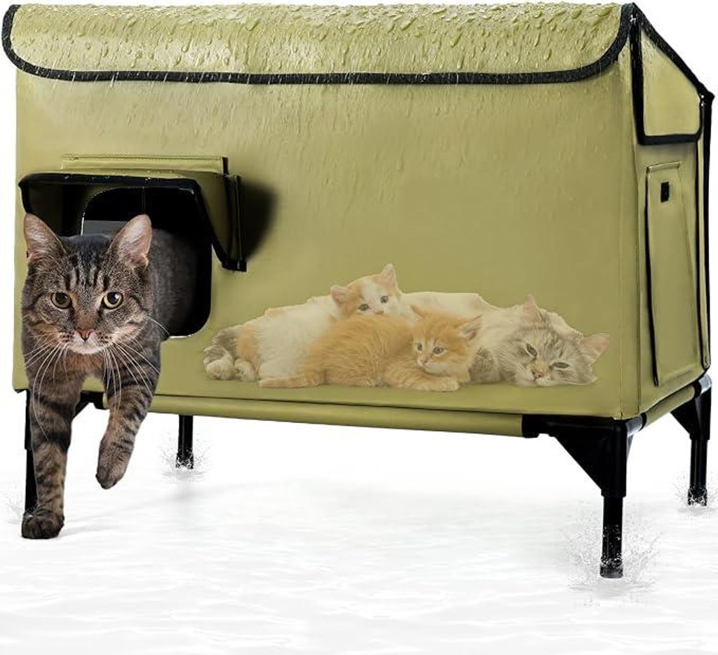 Großes Katzenhaus Outdoor Winterfest Isoliert, Erhöhtes Produktbild 