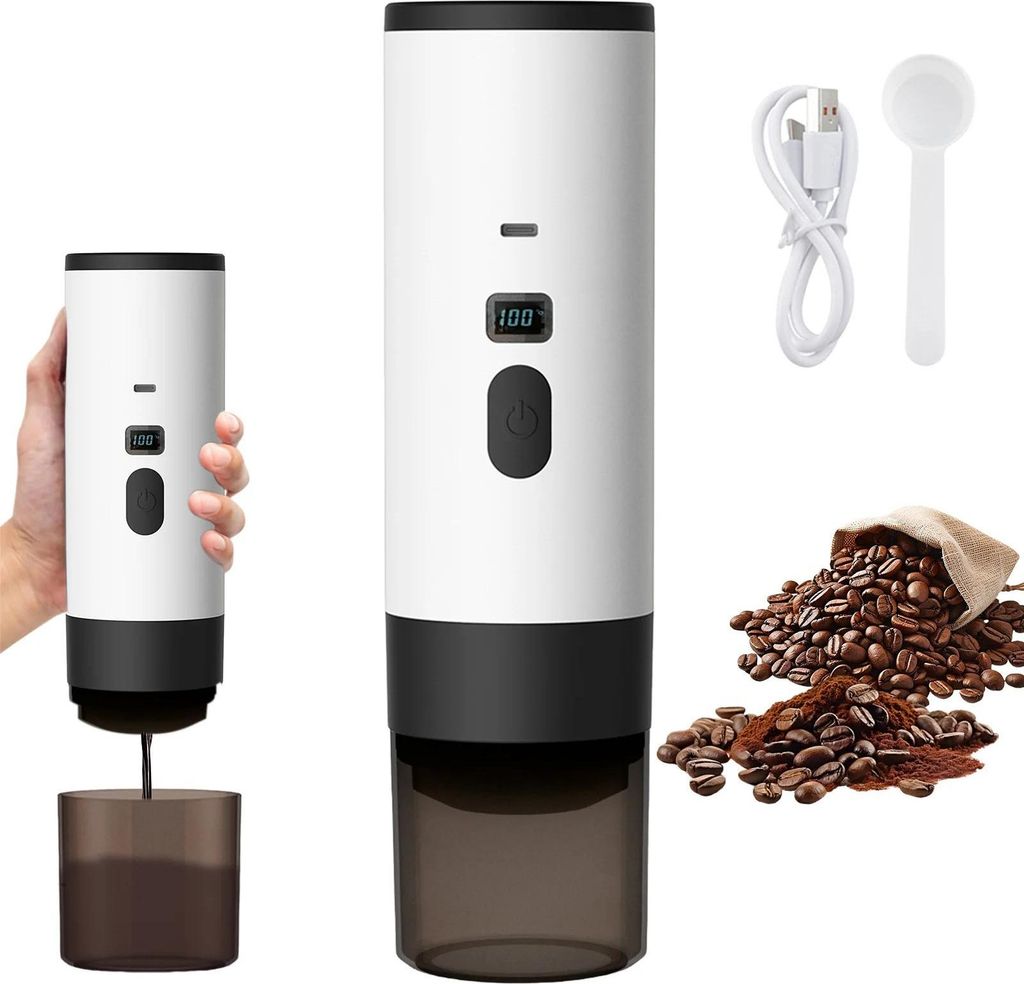 3-in-1 tragbare Kapsel-Kaffeemaschine - elektrische Espressomaschine - kabellose Pumpe - Reise- und Auto-Kaffeekocher - weiß