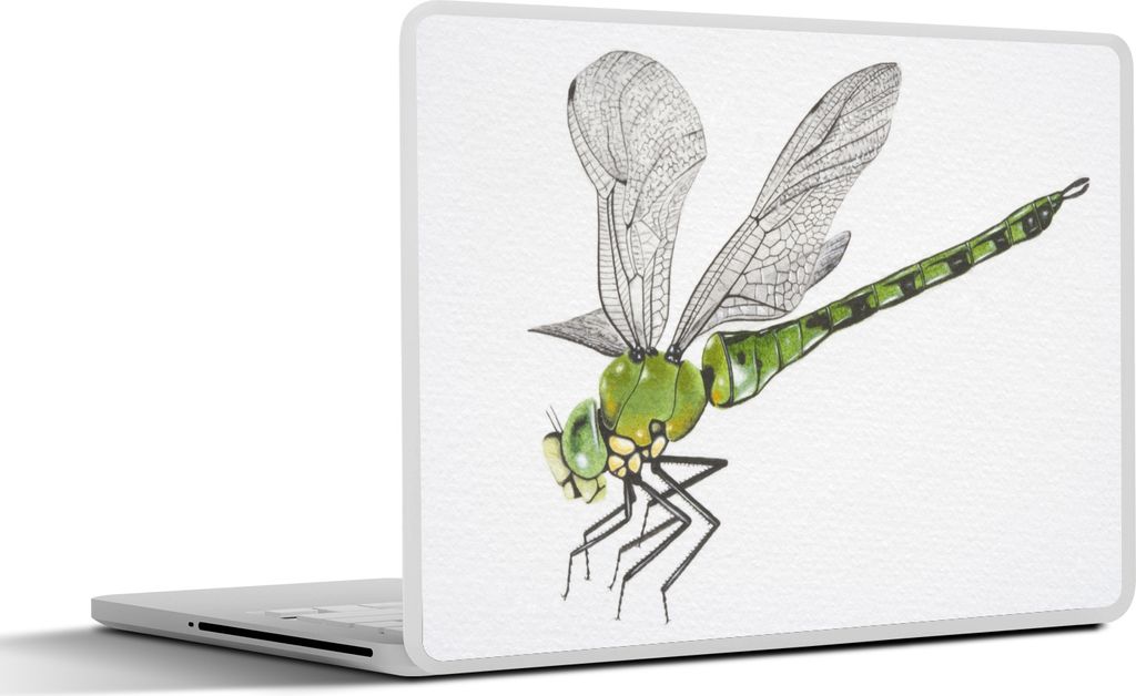 MuchoWow Laptop Aufkleber Sticker Cover Eine Illustration einer grünen Libelle auf einem weißen Hintergrund 40x30 cm - Laptop Dekoration - Selb...