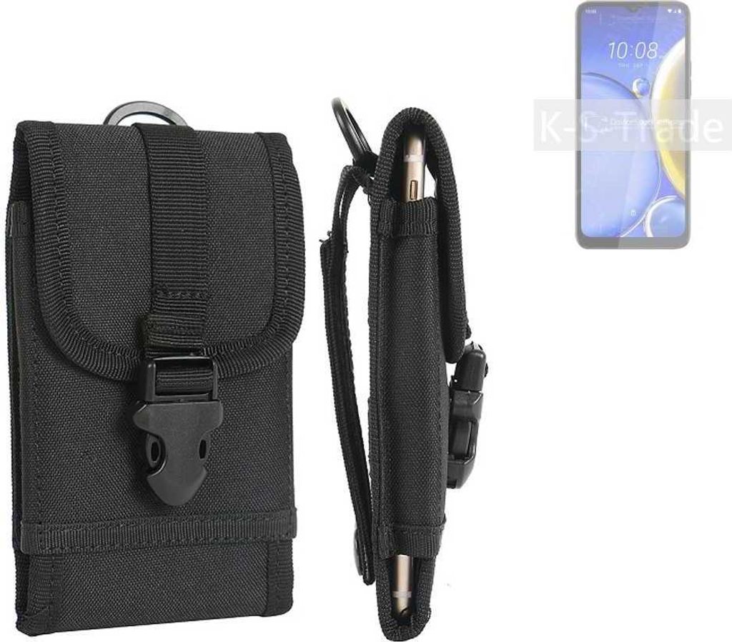 K-S-Trade Holster Handy Hülle kompatibel mit HTC Wildfire E Plus Holster Handytasche Gürtel Tasche Schutz Hülle Robust Outdoor schwarz