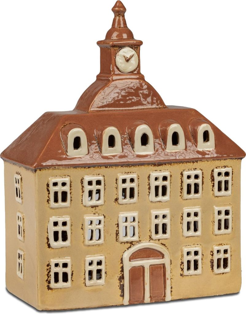 Windlicht Haus ANTIK H. 26cm creme braun aus Steinzeug Formano