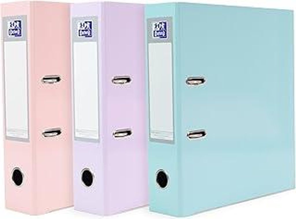 Oxford Premium Akten-Ordner A4, pastell, 8 cm breit, Kunststoff Ordner, 3 Farben, 3 Stück