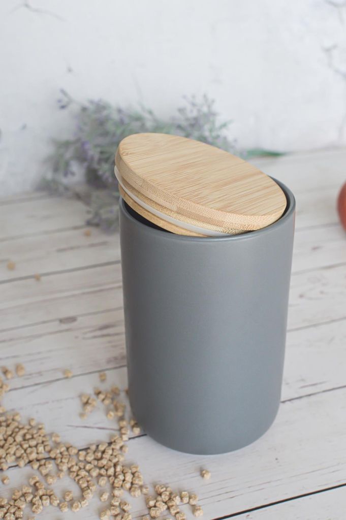 Vorratsdose Grau aus Porzellan mit Holzdeckel Produktbild 3