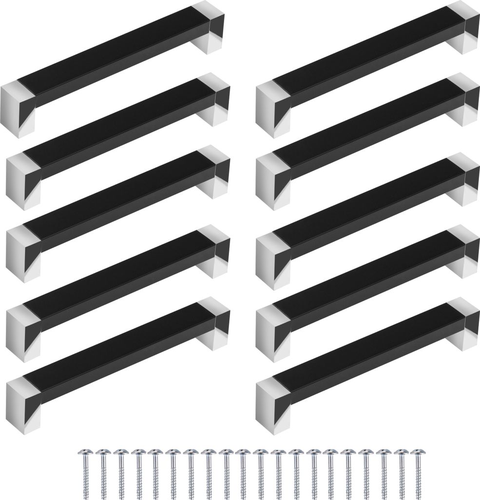 10 Stück Möbelgriffe "KM" 128mm Schwarz/Chrom Lochabstand Produktbild 