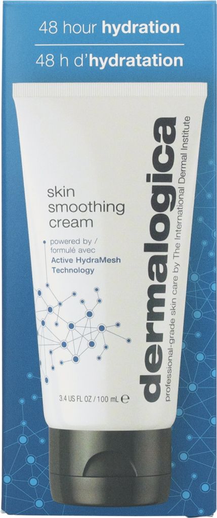 A product shot of a Dermalogica Skin Smoothing Cream tube and its packaging.