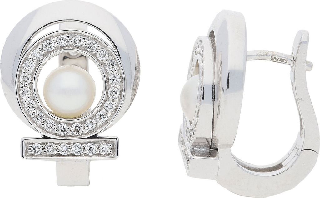JuwelmaLux Creolen 585 Weißgold mit Diamanten und Süßwasser-Zuchtperle JL18-06-0344