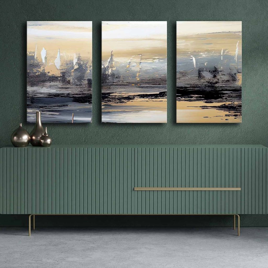 Wallity, 3P4570GSC-004, Dekoratives Leinwandgemälde (3 Teile), Mehrfarbig, 100 % LEINWAND, 145 x 70 cm