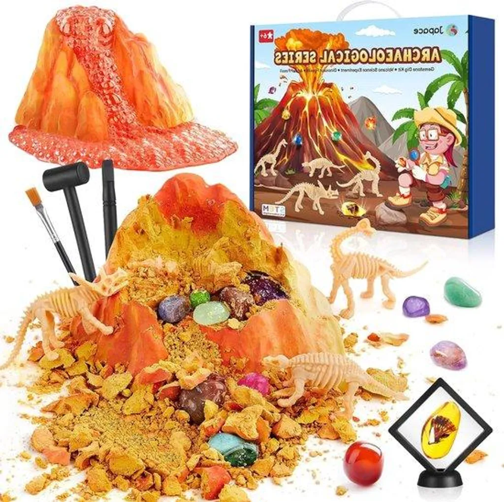 Kit de gravure bijoux enfant 12 minéraux fossiles et volcan dinosaure