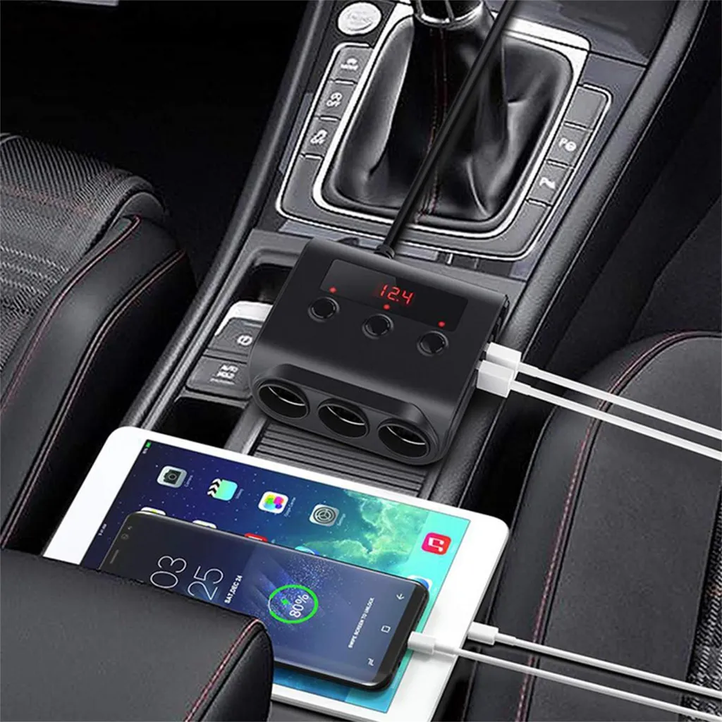 Sdoppiatore Accendisigari Auto 120W: 3 Prese e 4 USB con Voltmetro LED - 1