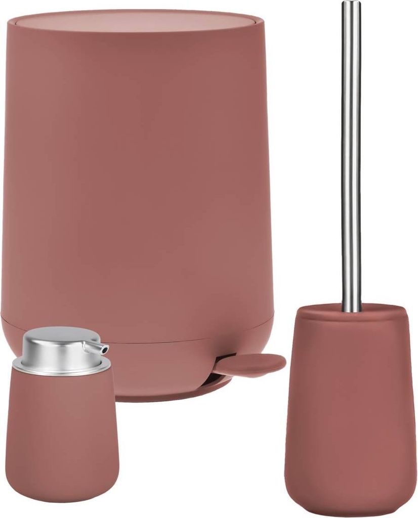 Zone Bad Accessoires Set Pedaleimer Seifenspender Toilettenbürste peach red