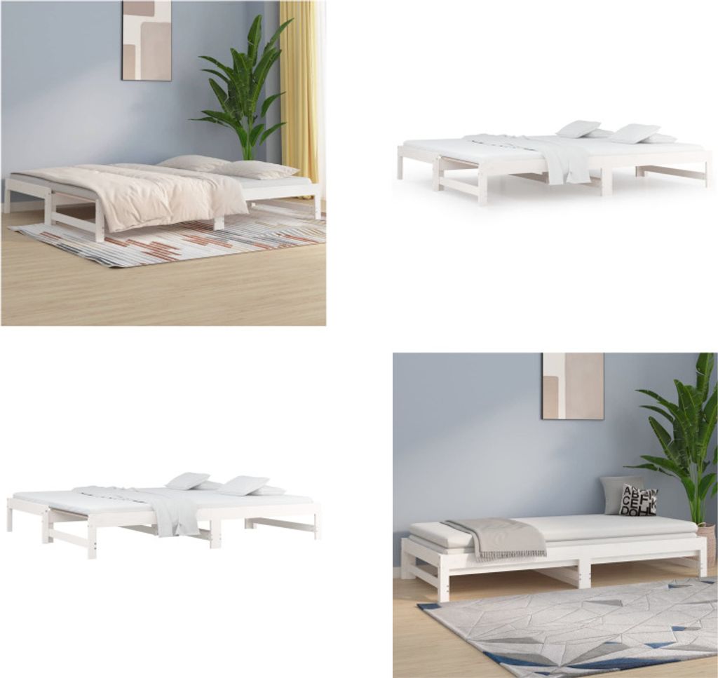 vidaXL Tagesbett Ausziehbar Weiß 2x(90x200) cm Massivholz Kiefer - Tagesbett - Tagesbetten - Schlafsofa - Gästebett