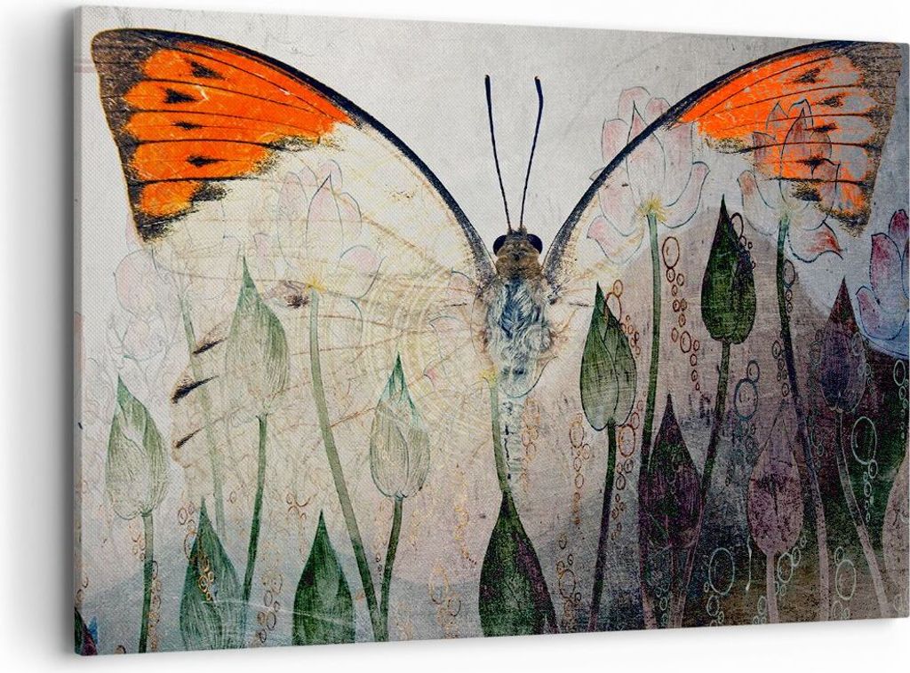 Bild auf Leinwand - Leinwandbild - Schmetterling Abstraktion - 120x80cm - Wand Bild - Wanddeko - Leinwanddruck - Bilder - Kunstdruck - Wanddekorati...