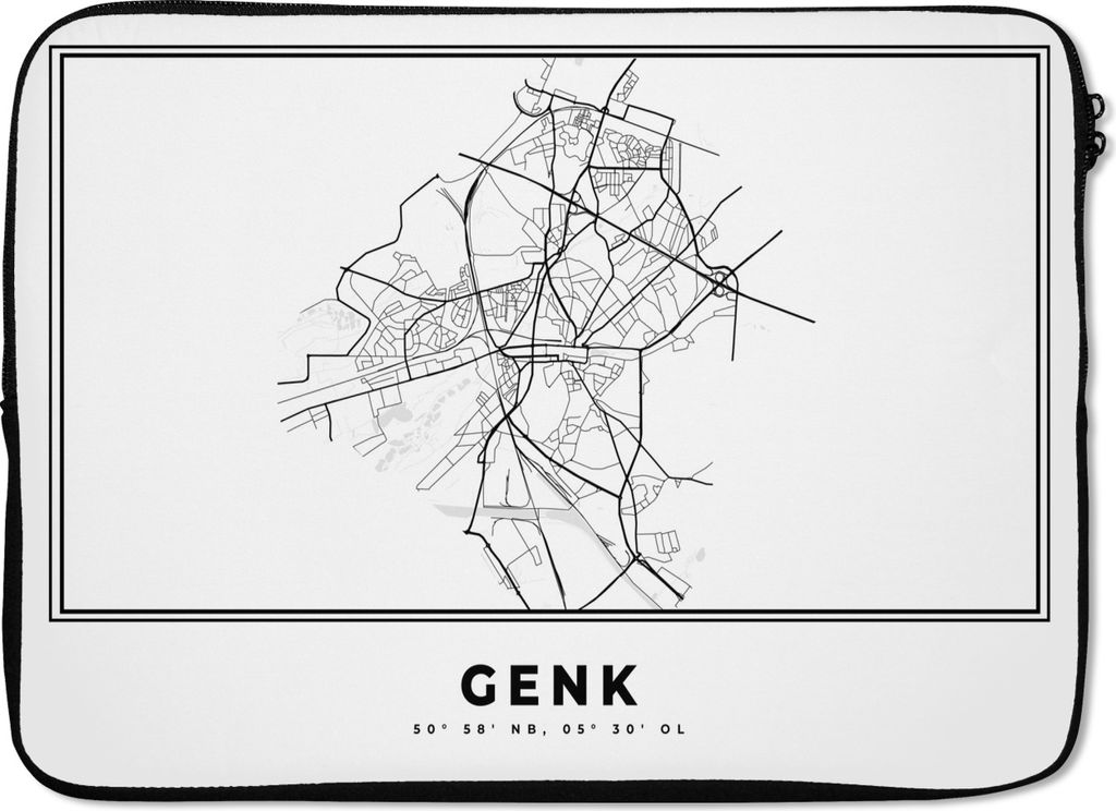 MuchoWow Laptop Hülle 13 Zoll Karte - Stadtplan - Genk - Belgien - Schwarz und weiß Laptoptasche - Laptophülle - Sleeve - Rundumschutz