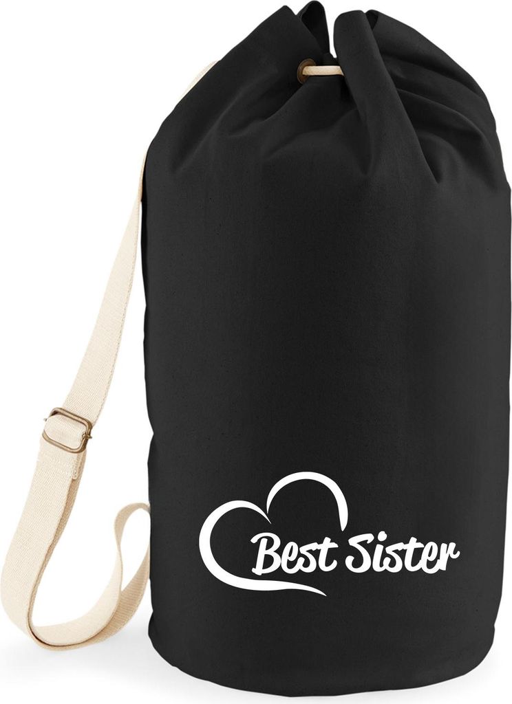 Huuraa Seesack Best Sister Heart Geschenk 20 Liter Rucksack Black Baumwolle Best Sister Geschenkidee