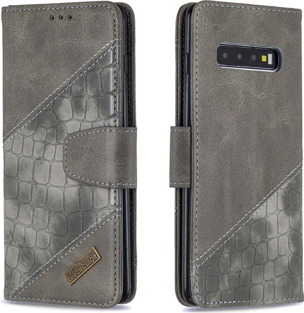 Samsung Galaxy S10 Plus Hülle - BINFEN Croco Klapphülle - Grau