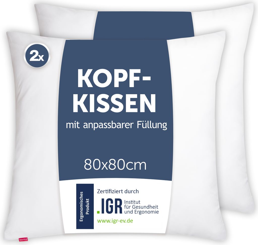 Blumtal Kopfkissen 80x80 cm 2er Set - Nackenkissen mit Produktbild 
