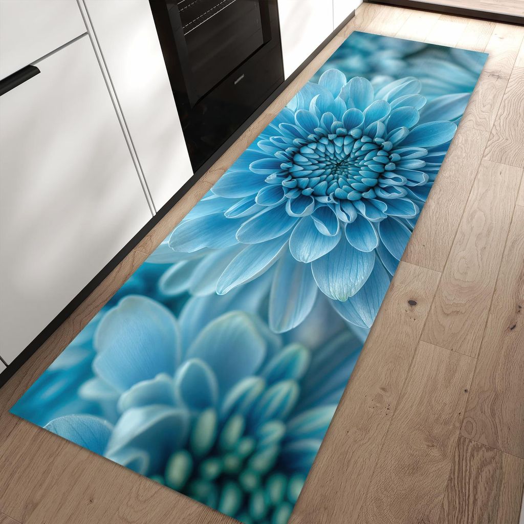 Küchenteppich 80x250cm rutschfest & abwischbar PVC Läufer - Blume von Blaue